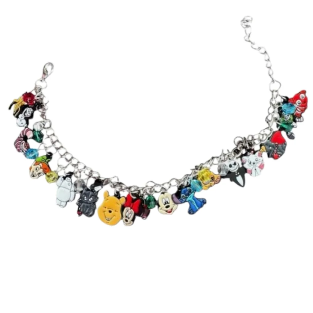 Sterling Silver Official Disney Characters Charm Bracelet with Beads & Pendants‎